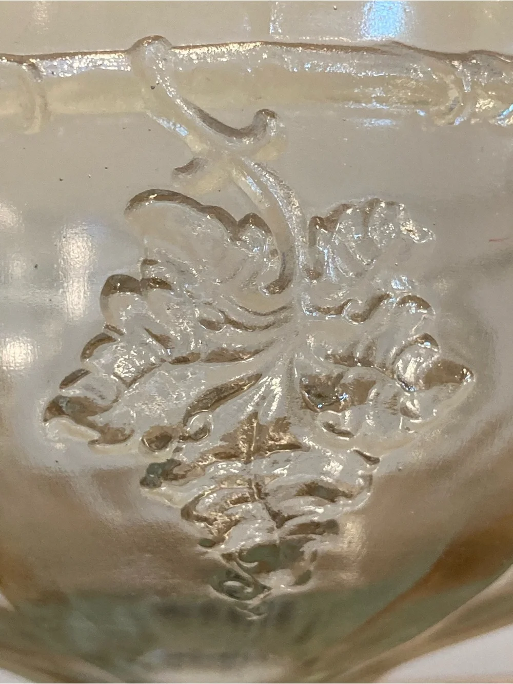 Clear Pressed Glass Compote Serving Bowl with Grape Motif 6” Tall